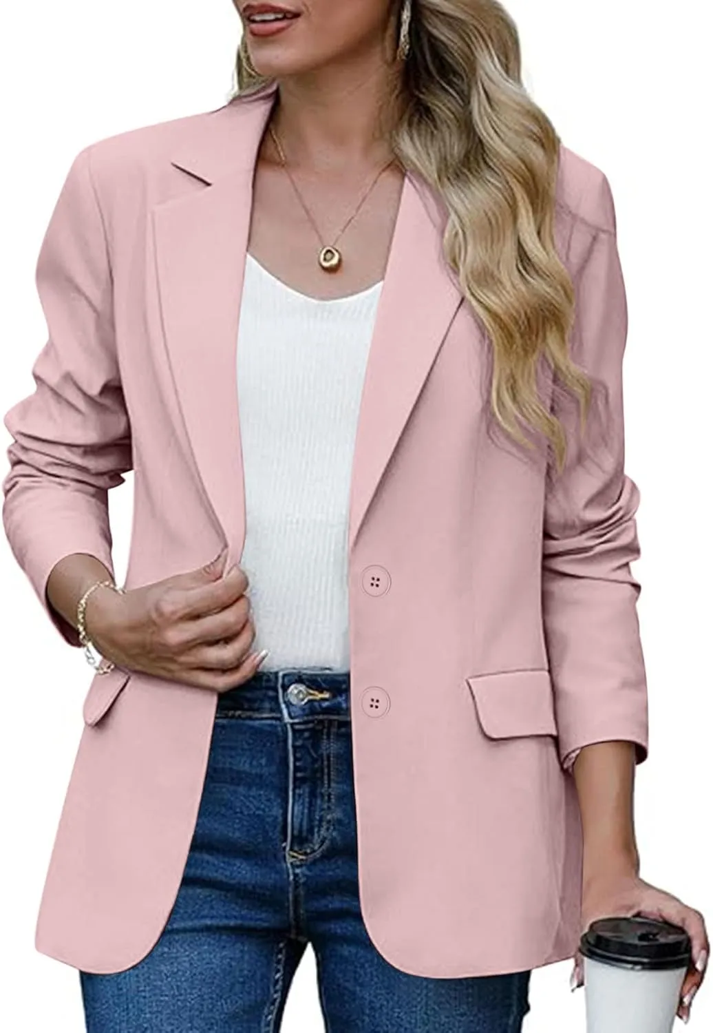 Wkishenl Blazers for Women Business Casual Solid Open Front Jackets Loose Fit Long Sleeve Lapel Blazer Coats Chic Office Suit