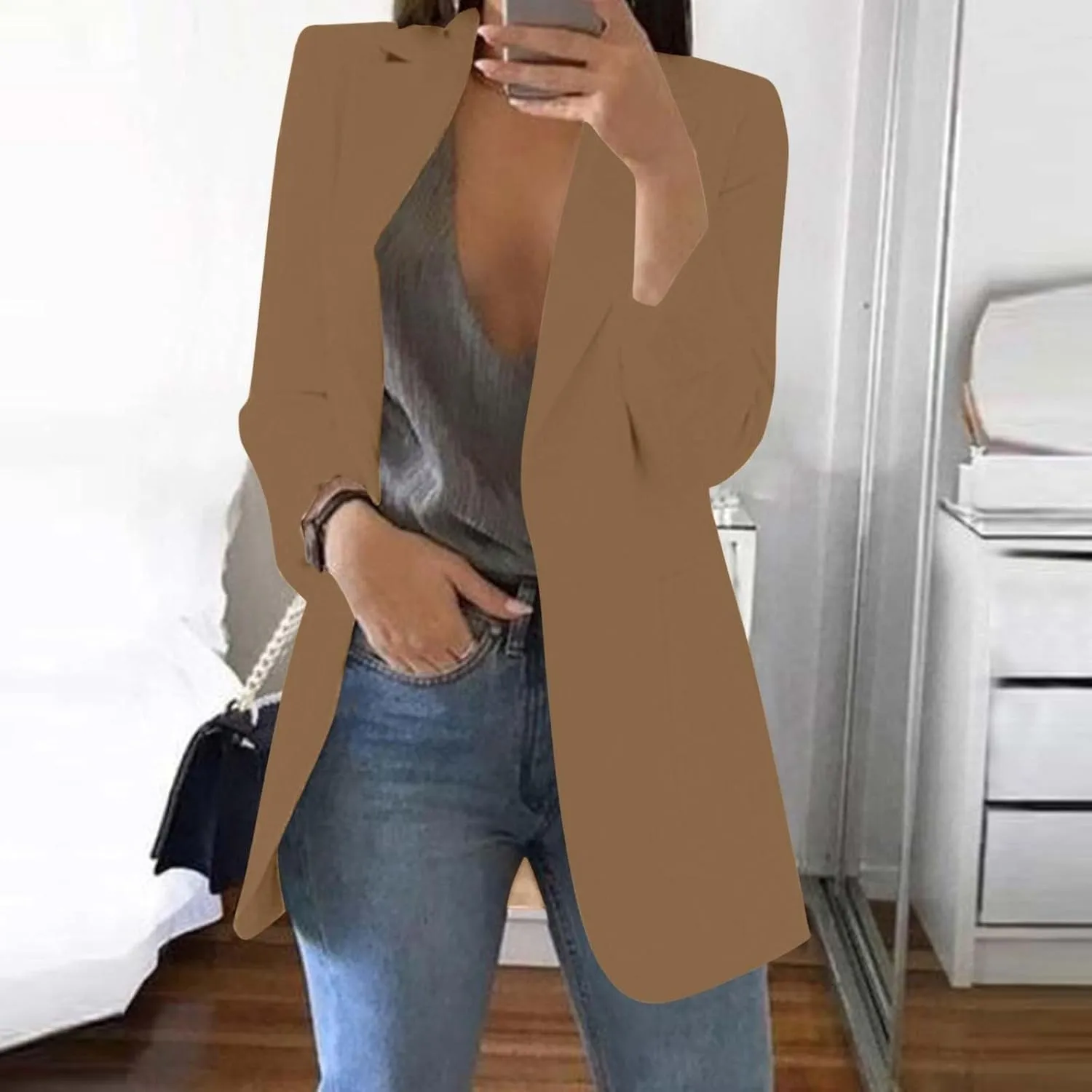 Wkishenl Oversized Blazers for Women Trendy Long Sleeve Cardigan Coats Plus Size Solid Color Open Front Jackets Business Suit