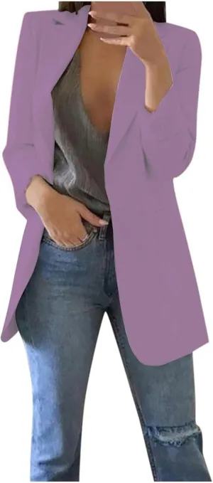 Wkishenl Oversized Blazers for Women Trendy Long Sleeve Cardigan Coats Plus Size Solid Color Open Front Jackets Business Suit