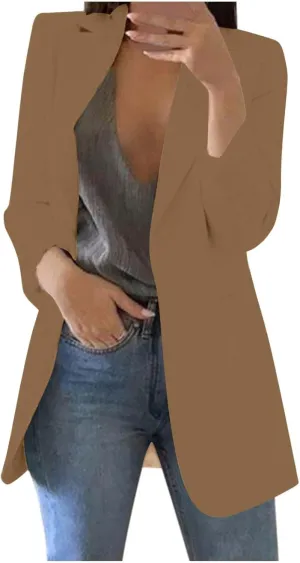 Wkishenl Oversized Blazers for Women Trendy Long Sleeve Cardigan Coats Plus Size Solid Color Open Front Jackets Business Suit