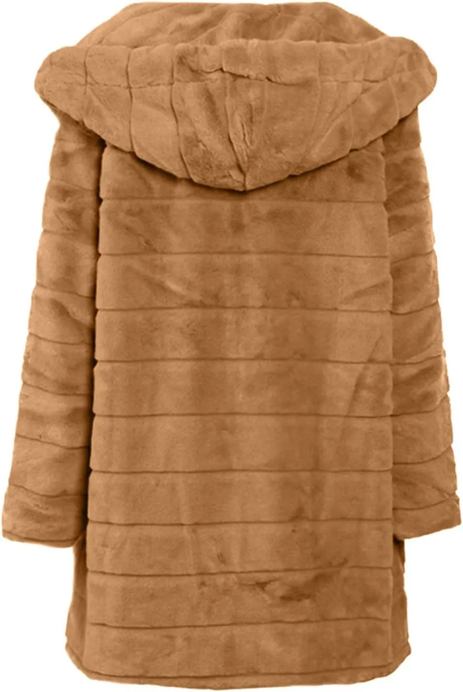 Wkishenl Plus Size Faux Fur Coat for Women Fluffy Fuzzy Shaggy Trench Coat Winter Warm Jacket Long Sleeve Outerwear with Hood