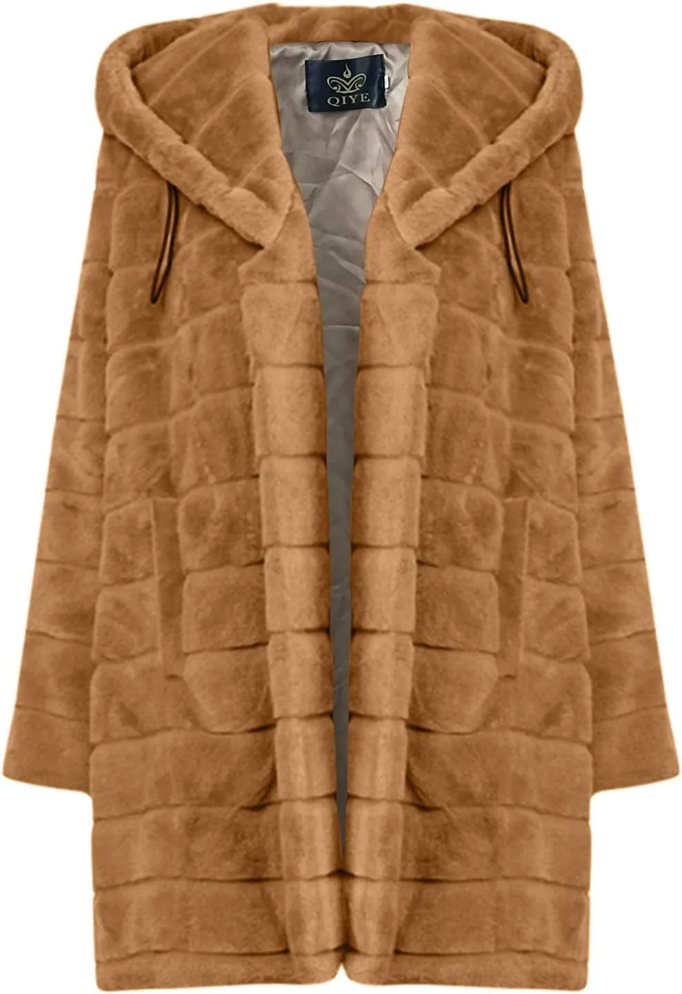 Wkishenl Plus Size Faux Fur Coat for Women Fluffy Fuzzy Shaggy Trench Coat Winter Warm Jacket Long Sleeve Outerwear with Hood