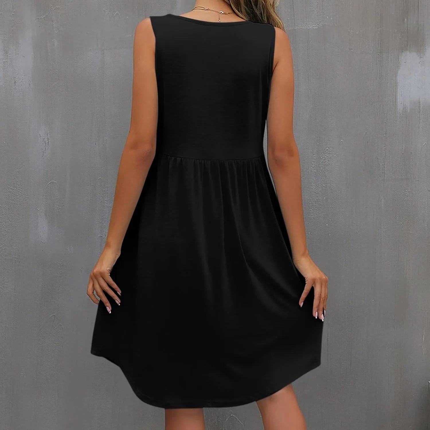 Wkishenl Summer Dresses for Women 2024 Sexy Lace Patchwork V-Neck Dress Solid Sleeveless Smocked Waist Knee-Length Midi Dress