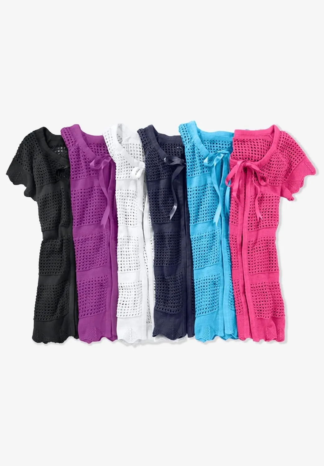 Woman Within Plus Size Tie-Neck Pointelle Cardigan Sweater