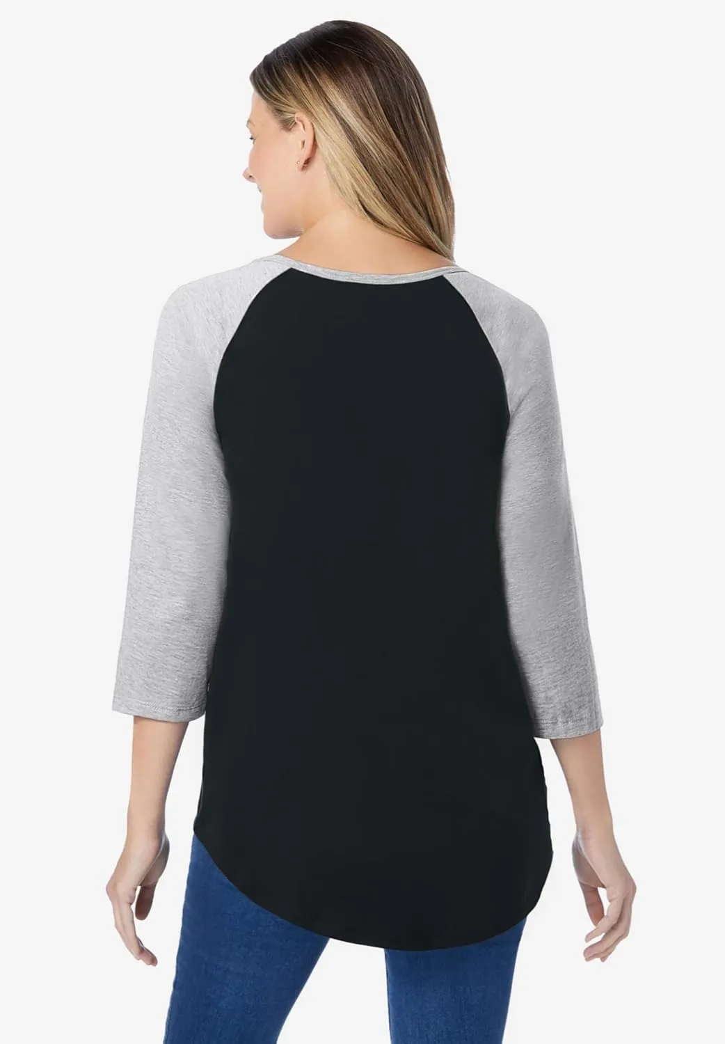 Woman Within Women's Plus Size Three-Quarter Sleeve Baseball Tee