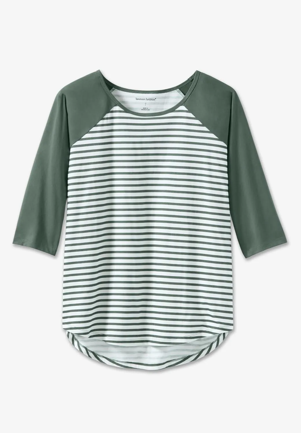 Woman Within Women's Plus Size Three-Quarter Sleeve Baseball Tee