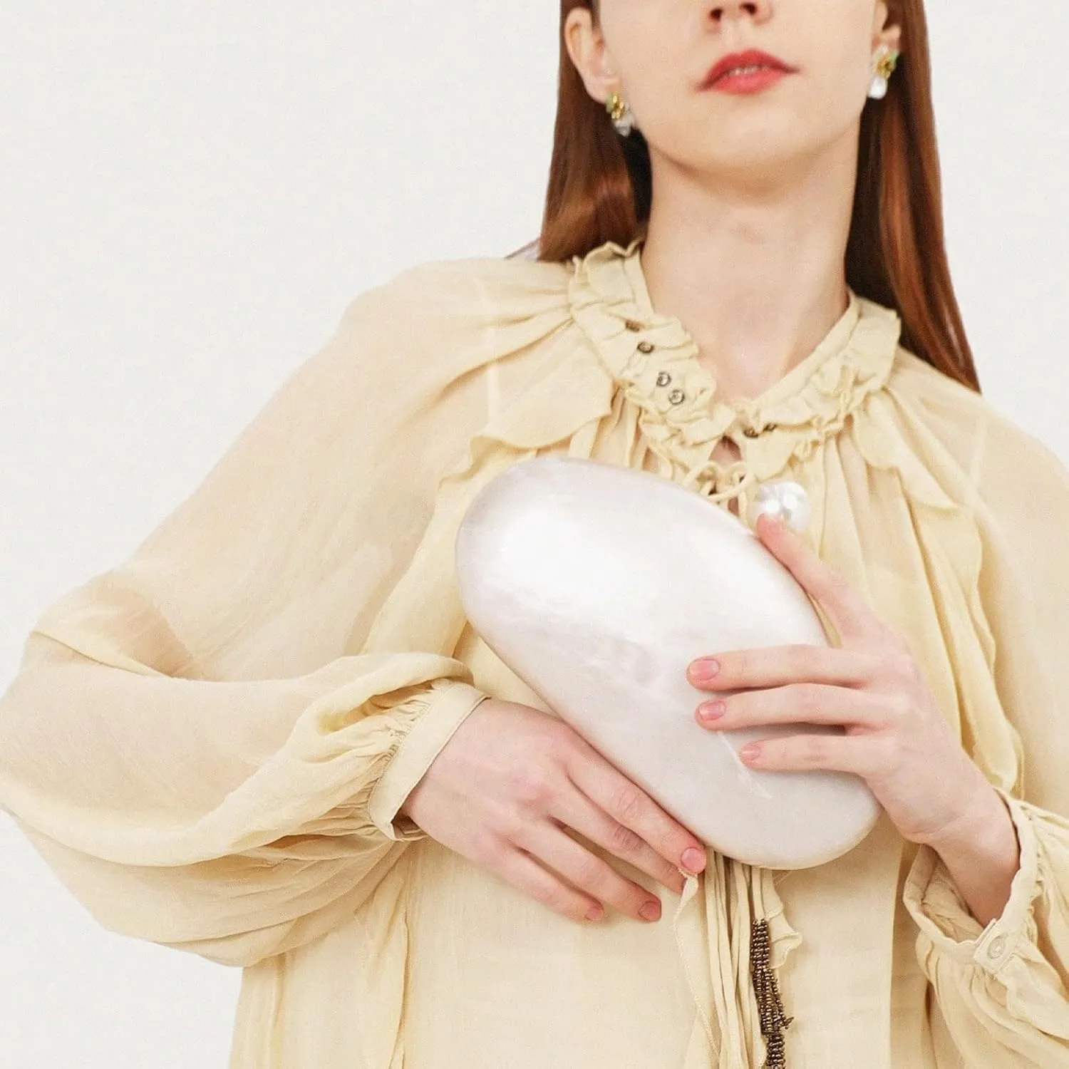 Women Acrylic Pearl Decor Clutch Bag Marble Evening Bag Elegant Shell Wallet for Wedding Party Prom