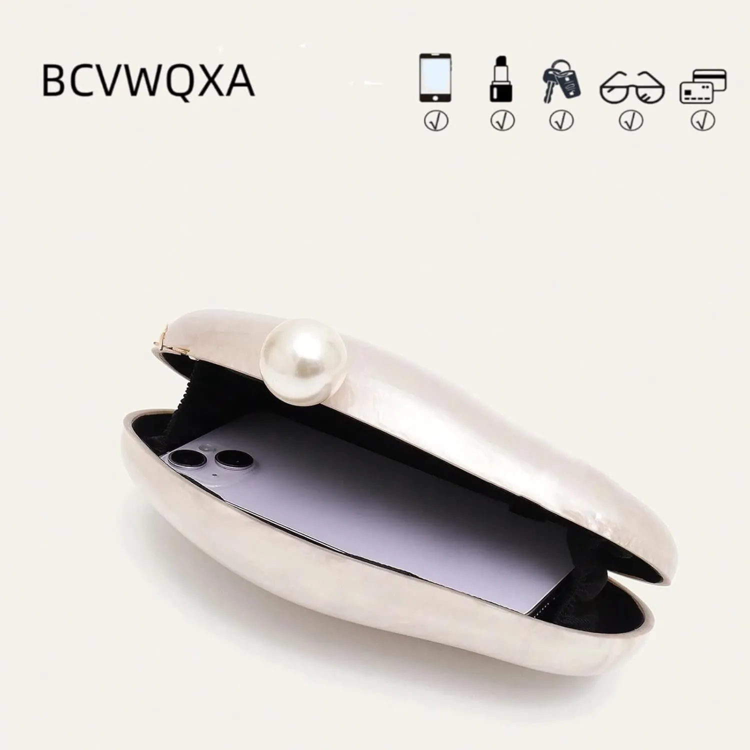 Women Acrylic Pearl Decor Clutch Bag Marble Evening Bag Elegant Shell Wallet for Wedding Party Prom