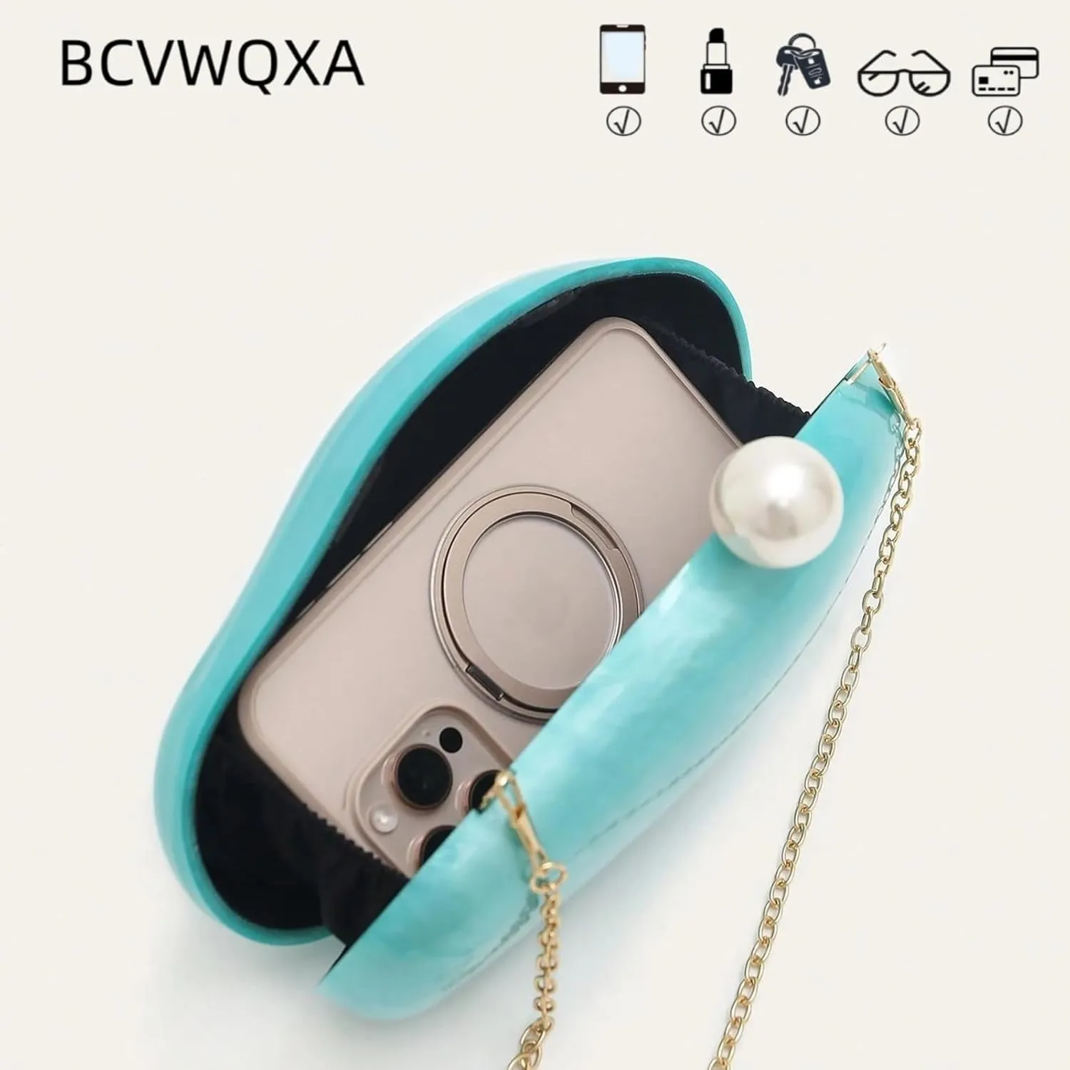 Women Acrylic Pearl Decor Clutch Bag Marble Evening Bag Elegant Shell Wallet for Wedding Party Prom