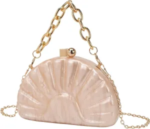 Women Acrylic Shell Shaped Evening Bag Marble Acrylic Evening Handbag for Wedding Prom Party