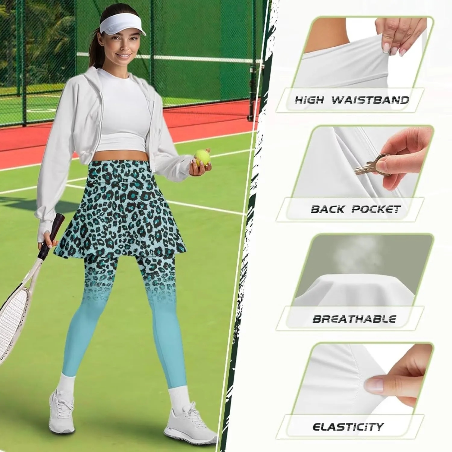 Women Athletic Tennis Skirts with Legging,High Waisted Athletic Skorts Leggings,Skirted Leggings for Tennis Golf