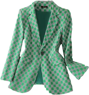 Women Casual Plaid Blazer Coat Spring Female Long Sleeve Single Button Jacket