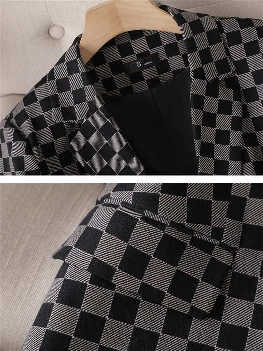 Women Casual Plaid Blazer Coat Spring Female Long Sleeve Single Button Jacket