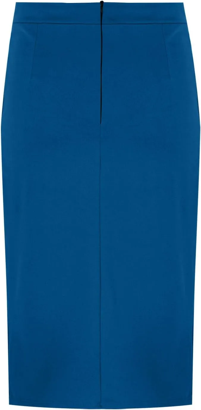 Women Dressy Work Pencil Skirts Stretchy High Waist Bodycon Midi Skirt Solid Business Office Skirt with Back Slit