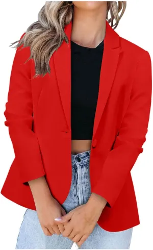 Women Fashion Button Down Blazer Suit Solid Long Sleeve Lapel Cardigan Blazer Business Casual Loose Jacket Coat