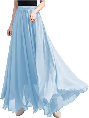 Women High Elastic Waist Pleated Chiffon Skirt Midi Swing A-line Skirts Retro Long Maxi Dress Summer Beach Dresses