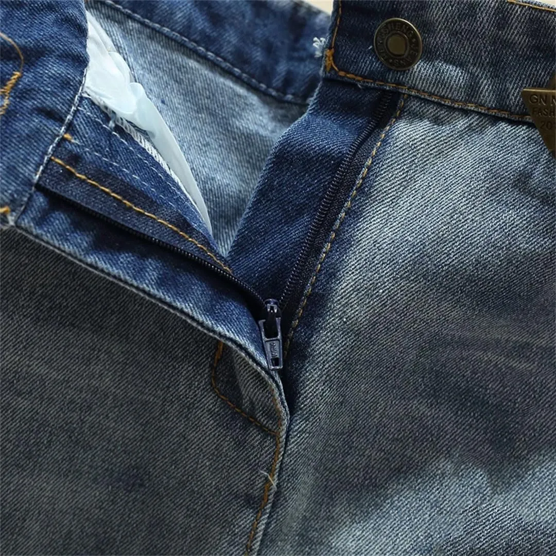 Women Irregular Tassels Denim Skirt Patchwork High Waist A-Line Office Lady Midi Jeans Skirts