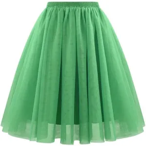 Women Knee Length Tutu Skirt A-line Pleated Tulle Skirts Princess Evening Gown Elastic Prom Wedding Party Skirt
