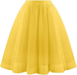 Women Knee Length Tutu Skirt A-line Pleated Tulle Skirts Princess Evening Gown Elastic Prom Wedding Party Skirt