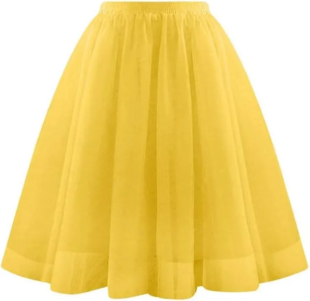 Women Knee Length Tutu Skirt A-line Pleated Tulle Skirts Princess Evening Gown Elastic Prom Wedding Party Skirt