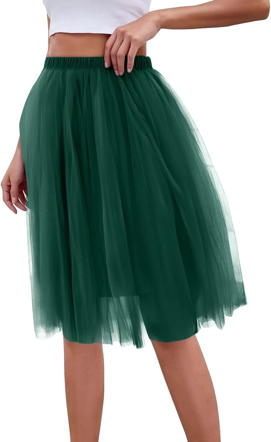 Women Lightweight Underskirts for Cosplay Tutu Skirt Tulle Elegant Elastic Ruffle Midi Skirt A-Line Party Petticoat
