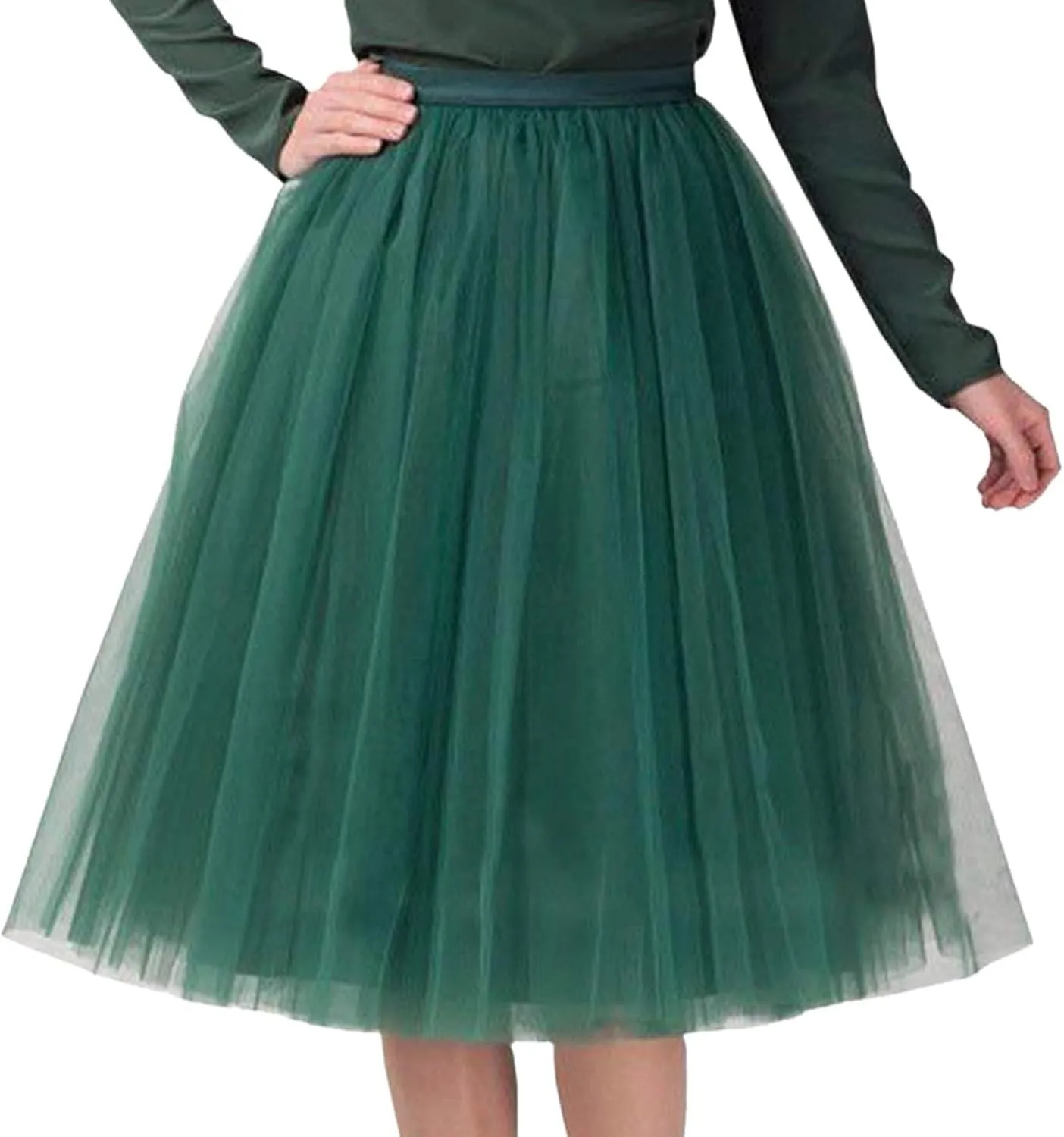 Women Lightweight Underskirts for Cosplay Tutu Skirt Tulle Elegant Elastic Ruffle Midi Skirt A-Line Party Petticoat