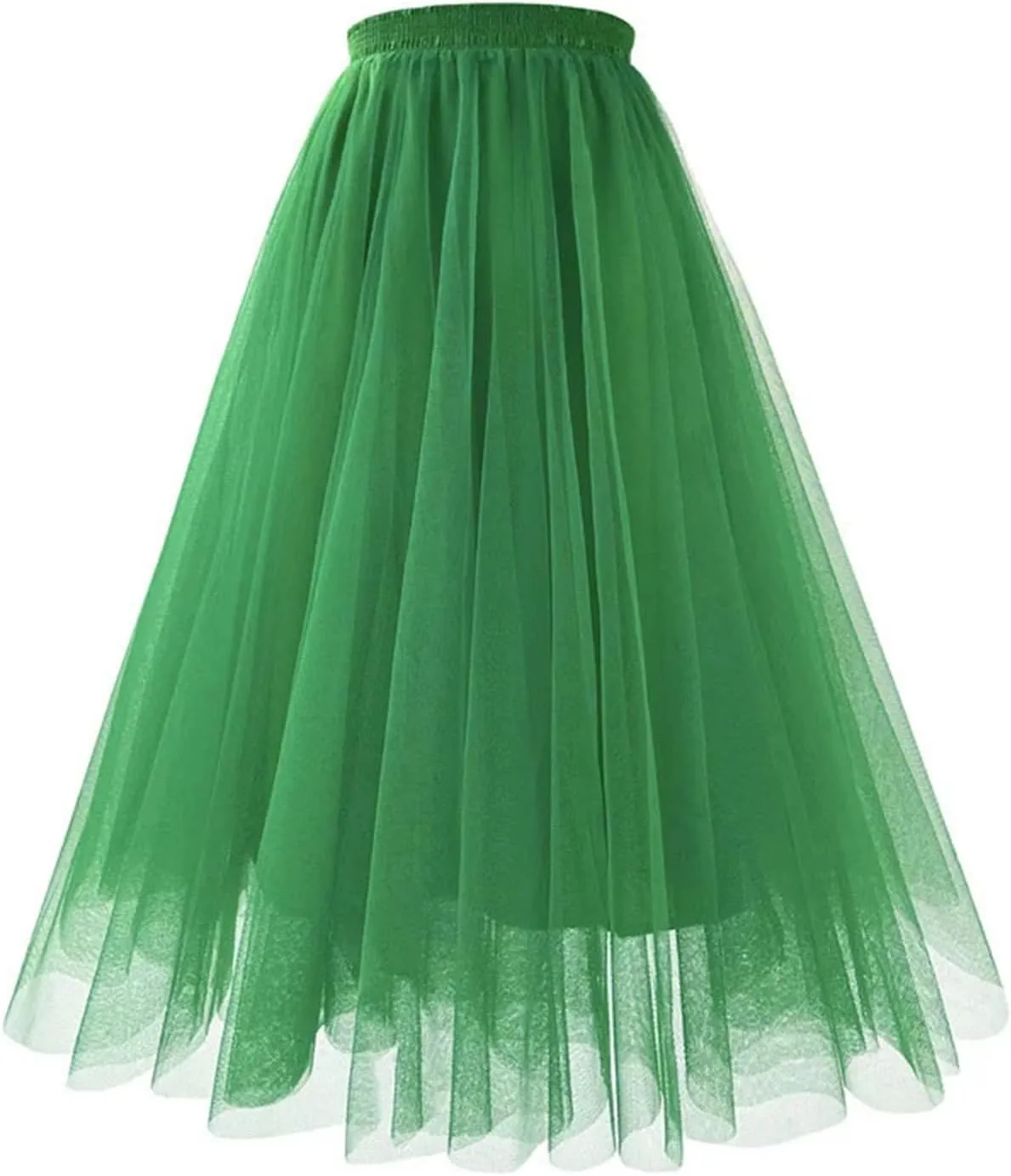 Women Mesh Gauze Pleated A-Line Skirt High Waist Midi Tulle Skirts