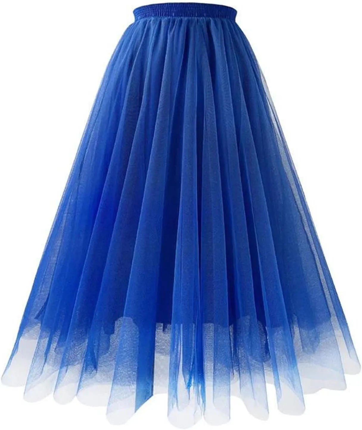 Women Mesh Gauze Pleated A-Line Skirt High Waist Midi Tulle Skirts