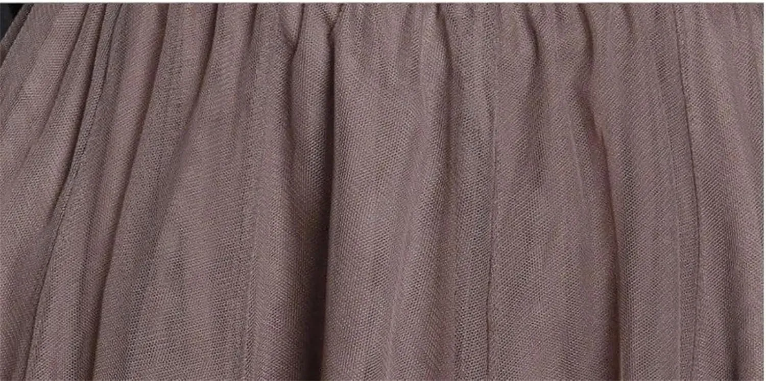 Women Mesh Gauze Pleated A-Line Skirt High Waist Midi Tulle Skirts