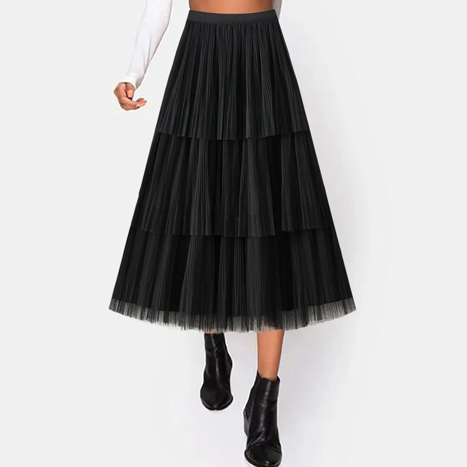 Women Mid Length Skirt Dance Party A Line High Waisted Bowknot Tulle Skirt Holiday Party Sweater Outfits for