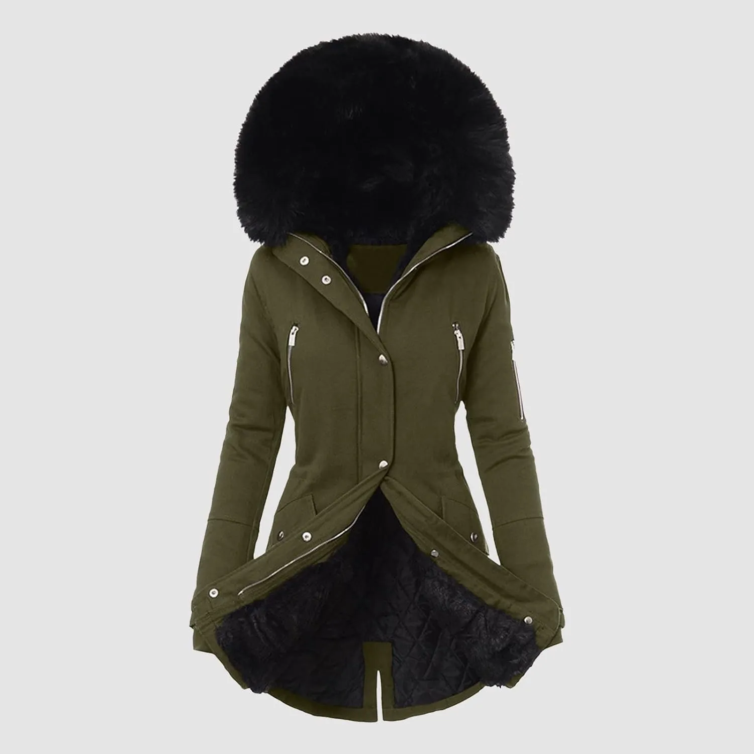 Women Plus Size Winter Overcoat Women's Jacket Thick Outwear Plush Lined Hooded Coat Warm Womens Fleece Plus Size