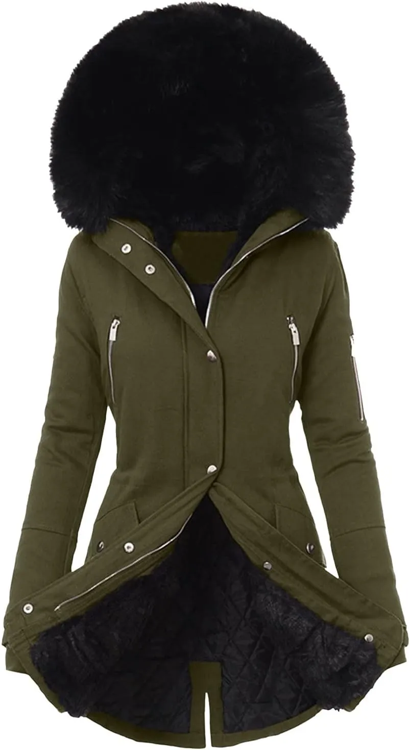Women Plus Size Winter Overcoat Women's Jacket Thick Outwear Plush Lined Hooded Coat Warm Womens Fleece Plus Size