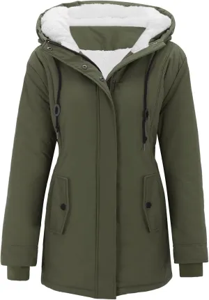 Women Plus Size Winter Overcoat Women's Jacket Thick Outwear Plush Lined Hooded Coat Warm Womens Fleece Plus Size