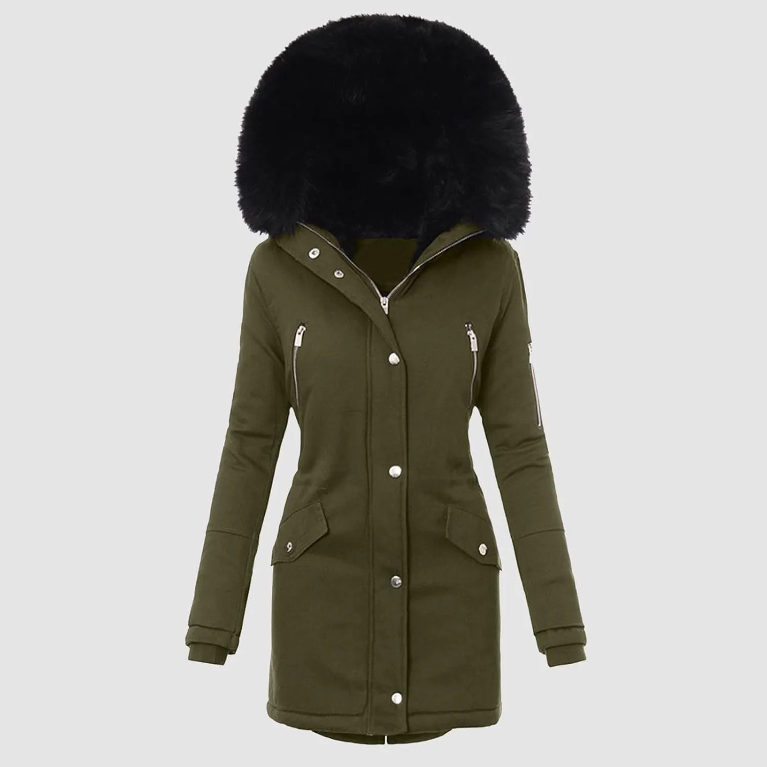 Women Plus Size Winter Overcoat Women's Jacket Thick Outwear Plush Lined Hooded Coat Warm Womens Fleece Plus Size