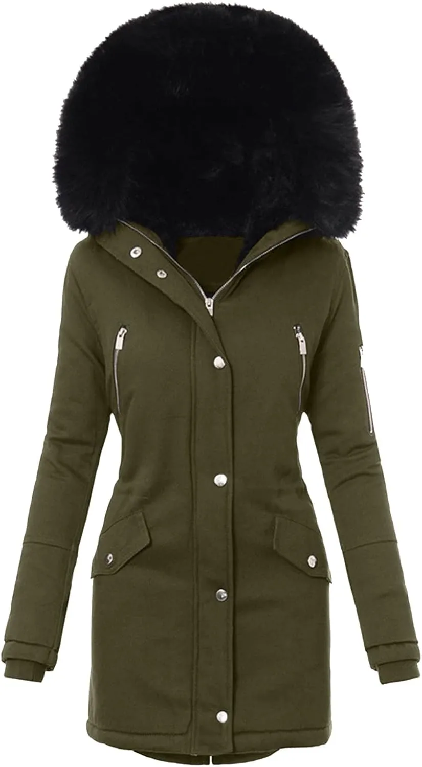 Women Plus Size Winter Overcoat Women's Jacket Thick Outwear Plush Lined Hooded Coat Warm Womens Fleece Plus Size