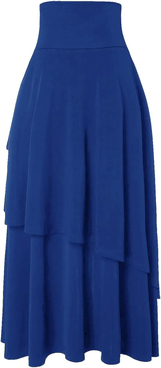 Women Renaissance Ruffle Layered Long Skirt High Waisted Tiered Irregular Hem Pirate Skirts Vintage Party Dress