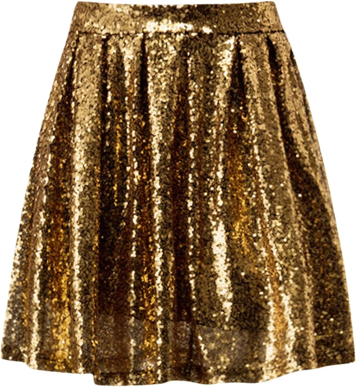 Women Sequin Pleated Midi Skirt Sparkly Cute High Waist Shiny Glitter Short Skirts Night Out Club Party Skirts