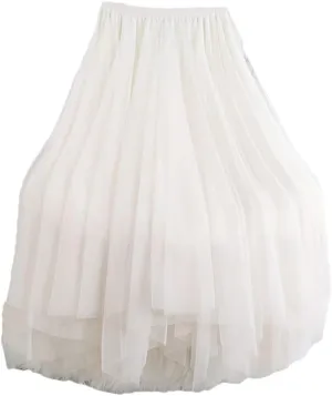Women Tutu Midi Mesh Skirts, Bridesmaids Hit Color Irregular Dance Pleated Skirt, Girls Black Pink Skirt
