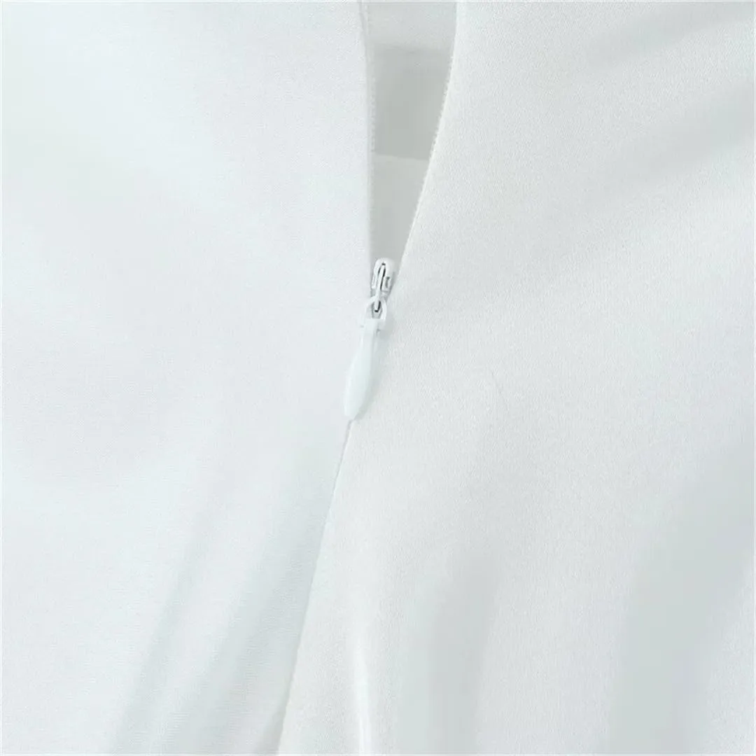 Women Zipper Solid Midi Skirt High Waist Pleated A Line Office Lady Ball Gown Skirts