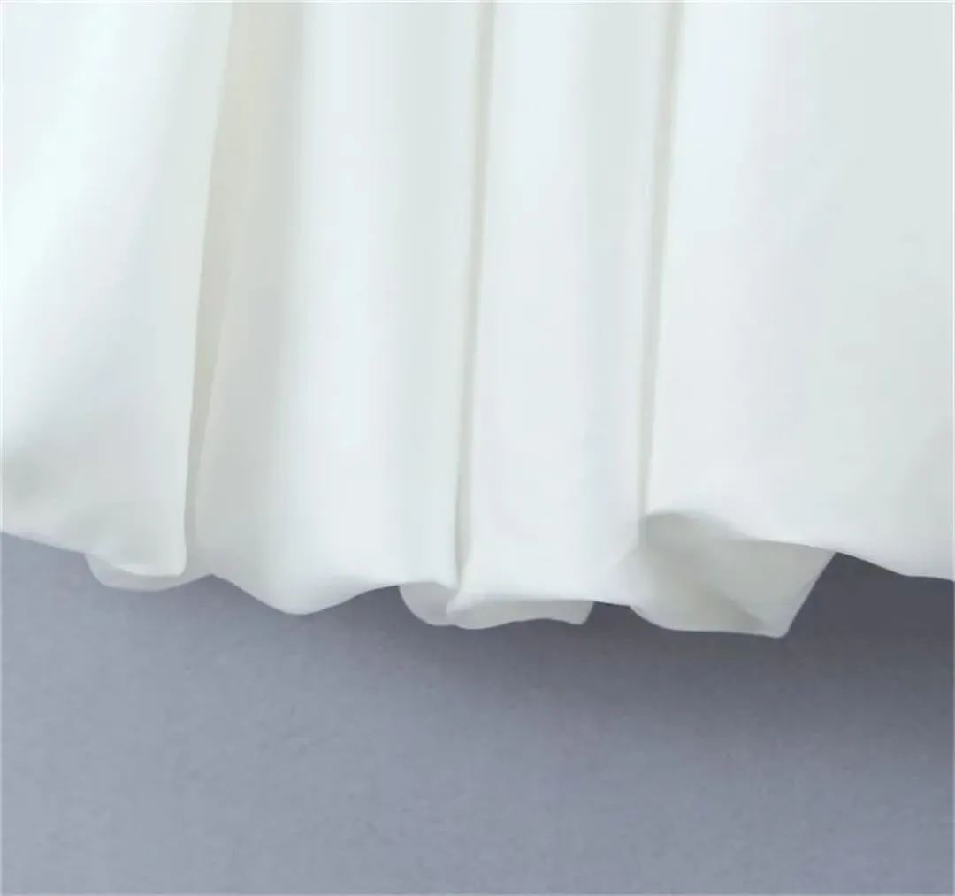 Women Zipper Solid Midi Skirt High Waist Pleated A Line Office Lady Ball Gown Skirts