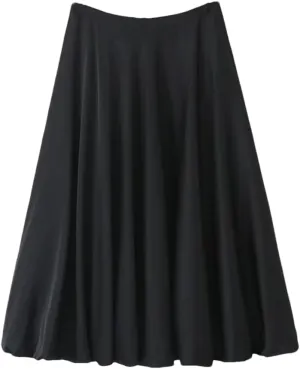 Women Zipper Solid Midi Skirt High Waist Pleated A Line Office Lady Ball Gown Skirts