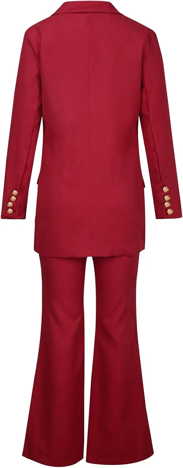 Womens 2024 Fall 2 Piece Business Blazer Set Casual Double Breasted Long Suits Jackets and Dressy Wide Leg Flare Pant