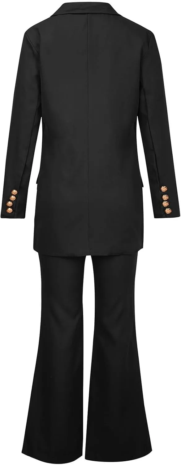 Womens 2024 Fall 2 Piece Business Blazer Set Casual Double Breasted Long Suits Jackets and Dressy Wide Leg Flare Pant