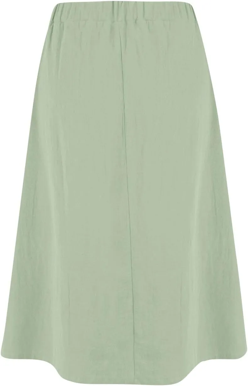 Womens A Line Midi Skirt Vintage Front Button Swing Skirt Summer Casual High Waisted Pleated Midi Skirt with Pockets