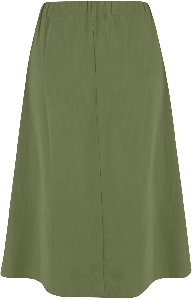 Womens A Line Midi Skirt Vintage Front Button Swing Skirts Summer High Waisted Pleated Midi Skirt with Pockets
