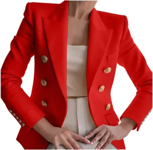 Women's Blazer Gold Casual Button Long Sleeve Work 0ffice Blazer Lightweight Open Front Lapel Jackets Trendy Clothes