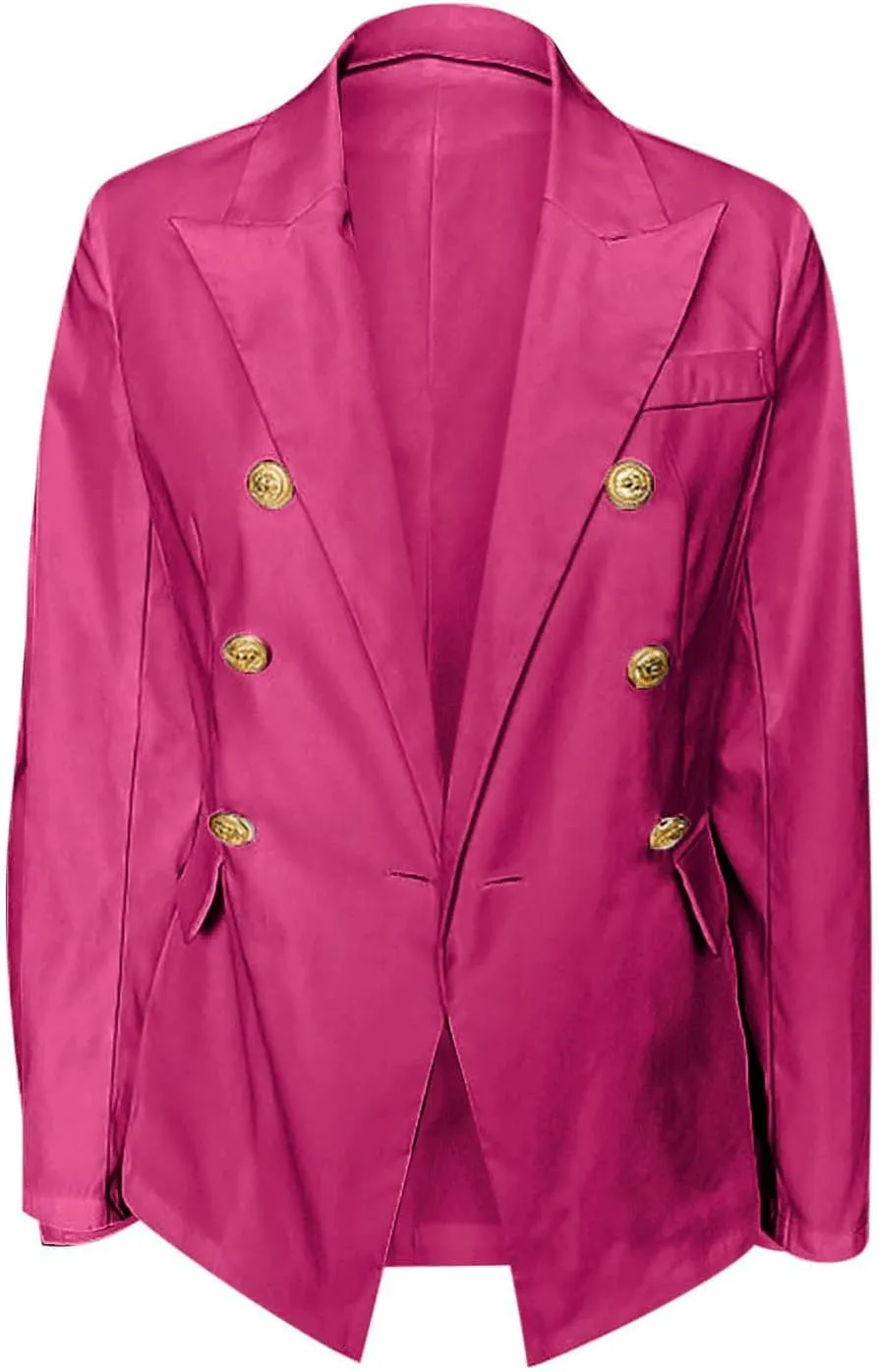 Women's Blazer Gold Casual Button Long Sleeve Work 0ffice Blazer Lightweight Open Front Lapel Jackets Trendy Clothes