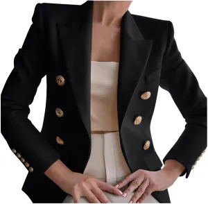 Women's Blazer Gold Casual Button Long Sleeve Work 0ffice Blazer Lightweight Open Front Lapel Jackets Trendy Clothes