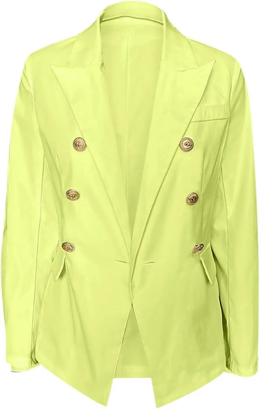 Women's Blazer Gold Casual Button Long Sleeve Work 0ffice Blazer Lightweight Open Front Lapel Jackets Trendy Clothes