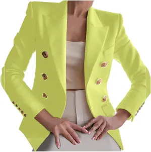 Women's Blazer Gold Casual Button Long Sleeve Work 0ffice Blazer Lightweight Open Front Lapel Jackets Trendy Clothes